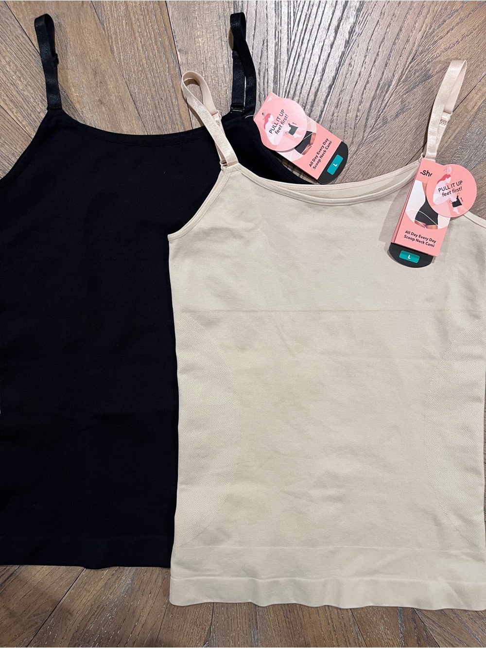 Set Of 2 Shapermint All Day Every Day Scoop Neck Cami Black Nude Tank Shapewear